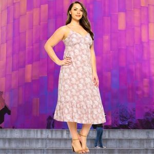 🆕Boutique Women’s plus-size Beige & White Tropical Sleeveless Midi Dress❤️❤️3X